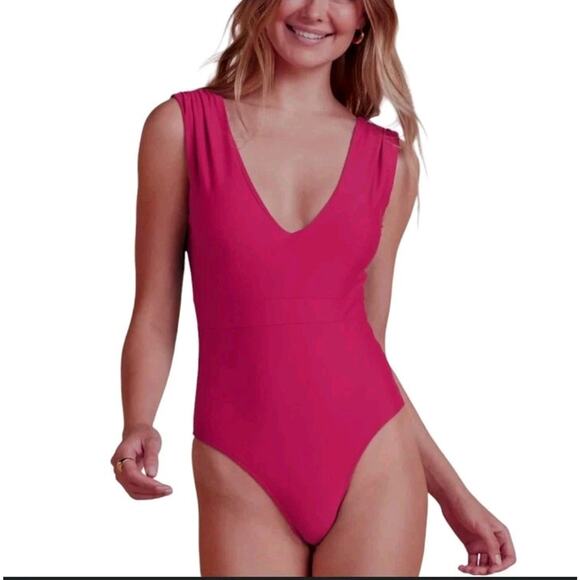 Summer Salt Other - SUMMERSALT Womens One Piece Swimsuit Sz 12 Hot Pink V Neck Front Square Back